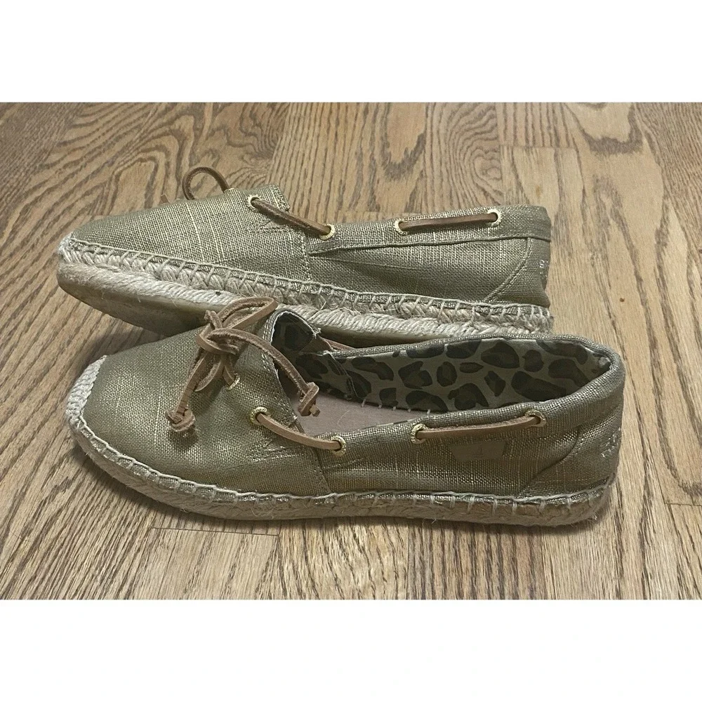 Sperry Top Sider Katama Linen Metal Canvas Womens Size 7.5 Gold